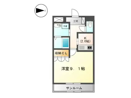 スカイブルー パレット(1K/1階)の間取り写真