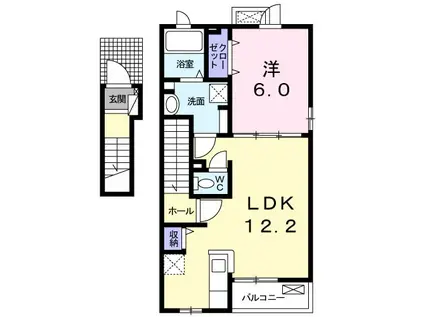 ヒュッゲ Ⅱ(1LDK/2階)の間取り写真
