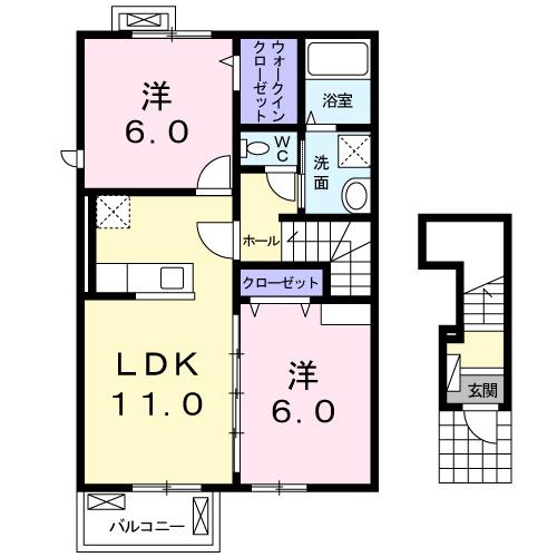 アドバンス池坊 Ⅰ(2LDK/2階)の間取り写真