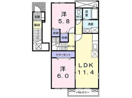 ソレアードKⅢ A(2LDK/2階)の間取り写真