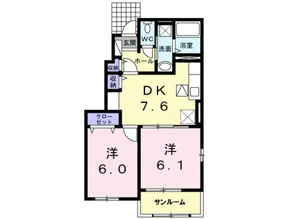 レジデンス昭和町Ⅲ(2DK/1階)の間取り写真