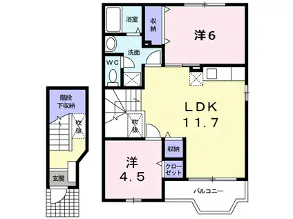 ノ-ブル・ハイムⅠ(2LDK/2階)の間取り写真