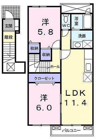 フレイムハイツ(2LDK/2階)の間取り写真
