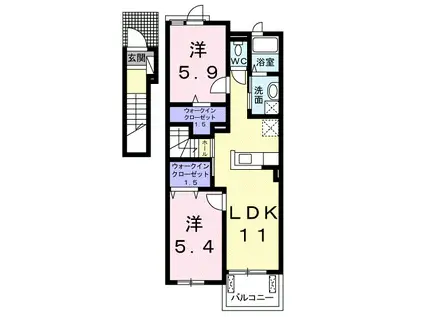 スペリアージュ Ⅱ(2LDK/2階)の間取り写真