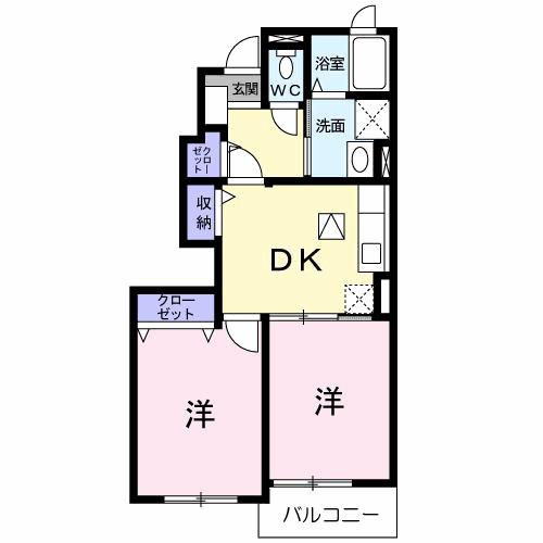 セレーノ・スパッツィオⅡA(2DK/1階)の間取り写真