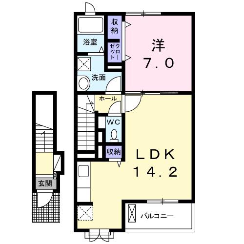 ウエルシーⅠ(1LDK/2階)の間取り写真