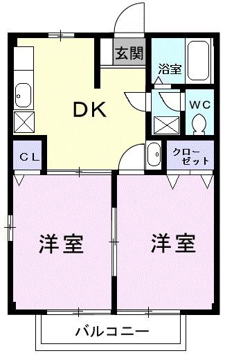 アミニティグリーンⅠ(2DK/2階)の間取り写真