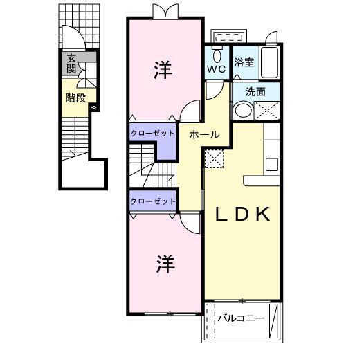 ランドマーク89(2LDK/2階)の間取り写真