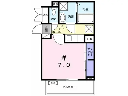 クレメントⅠ(1K/2階)の間取り写真