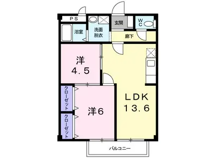 シティハイツ井上(2LDK/2階)の間取り写真