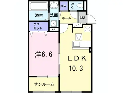 サン ルタン B(1LDK/1階)の間取り写真