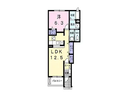 プリメロⅡ(1LDK/1階)の間取り写真