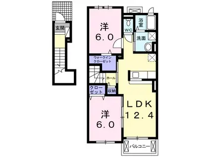 セレーノ・スパッツィオⅡA(2LDK/2階)の間取り写真