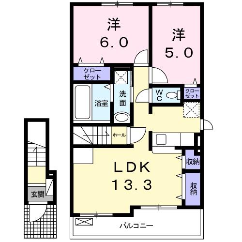 R・KハイムⅡ(2LDK/2階)の間取り写真