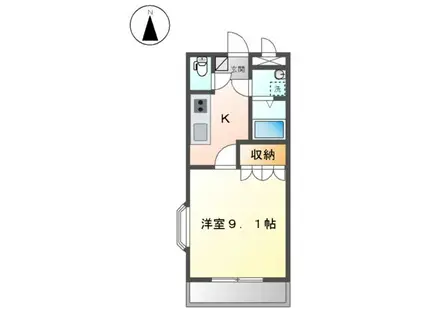 ウエルハウスⅡ(1K/1階)の間取り写真