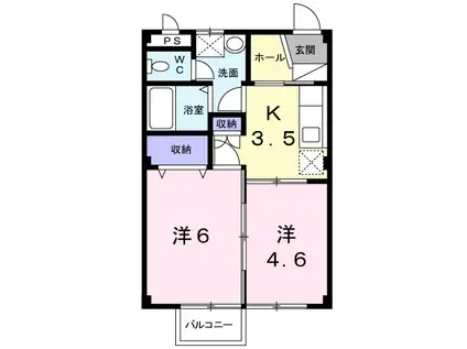 シティハイツ小倉Ⅱ(2K/1階)の間取り写真