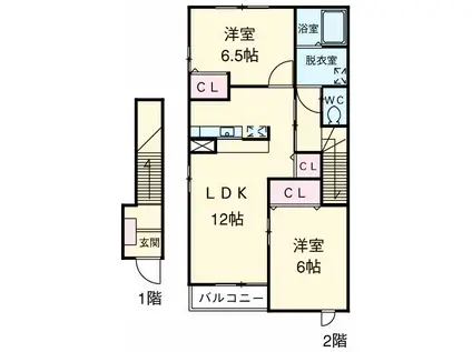 グリーンリーフⅡ(2LDK/2階)の間取り写真