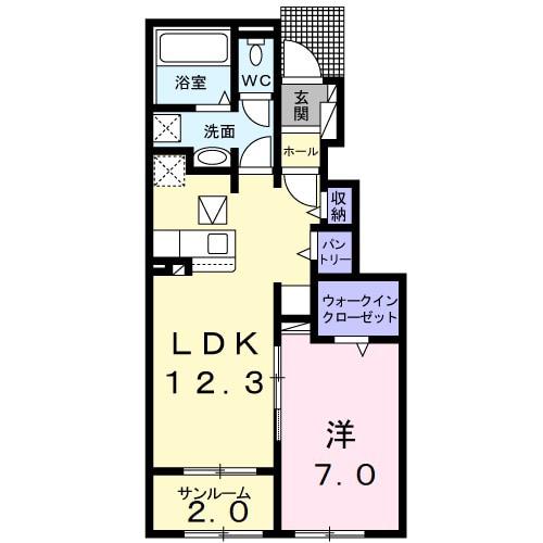 エクセレント中川原3(1LDK/1階)の間取り写真