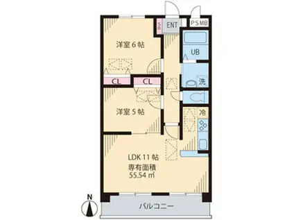 ルネ シェスタ(2LDK/2階)の間取り写真