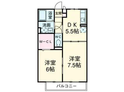 グランディールナギサワ(2DK/2階)の間取り写真