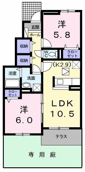 グロリアス ホームⅠ(2LDK/1階)の間取り写真