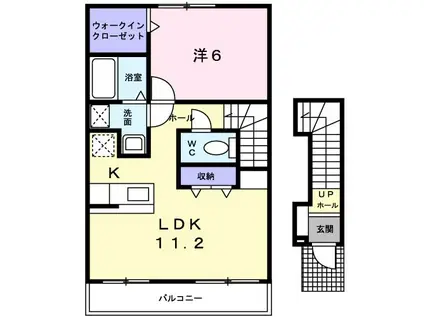 アヴニール Ⅱ(1LDK/2階)の間取り写真