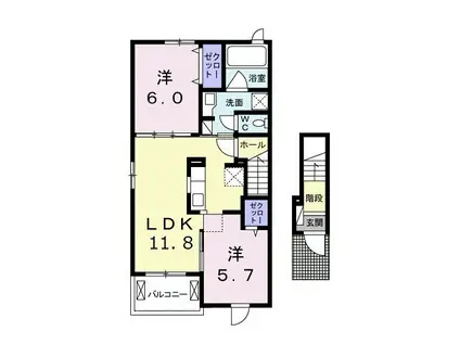 ジールB(2LDK/2階)の間取り写真