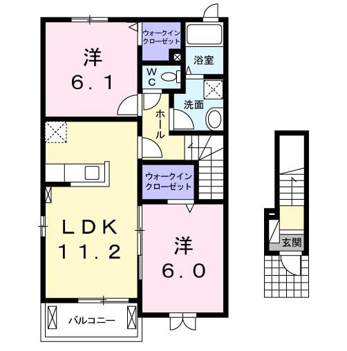 サニーフラット ルイⅢ(2LDK/2階)の間取り写真
