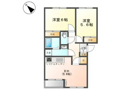 グリーンフォレスト大野Ⅱ(2DK/2階)の間取り写真