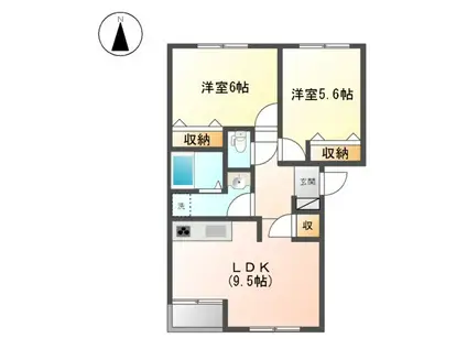 カレンナタウン・L(2LDK/2階)の間取り写真