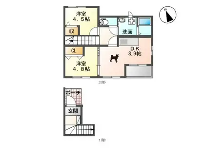 ディア ベルジュ(2DK/2階)の間取り写真