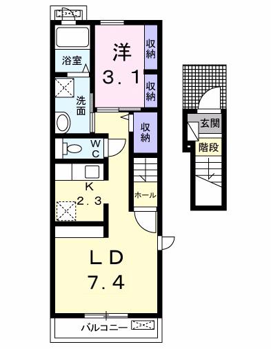 サラマンカ1(1LDK/2階)の間取り写真