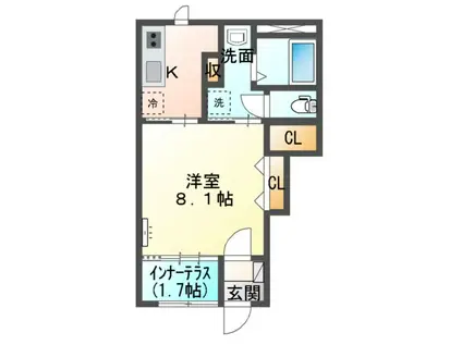 HERMANA Ⅲ(1K/1階)の間取り写真