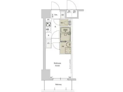 エスタート品川戸越Ⅱ(1K/11階)の間取り写真