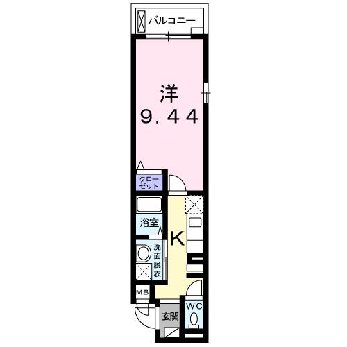 フルール 鄕助(1K/1階)の間取り写真