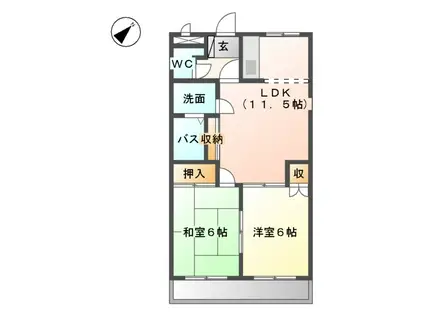 グランデールフジミ(2LDK/3階)の間取り写真