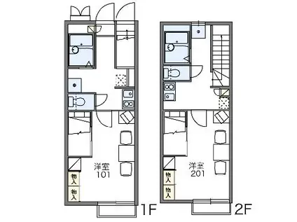 レオパレスフルールⅡ(1K/2階)の間取り写真