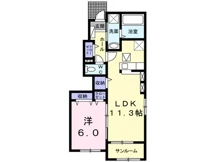 カーサ コリーナⅢ(1LDK/1階)の間取り写真