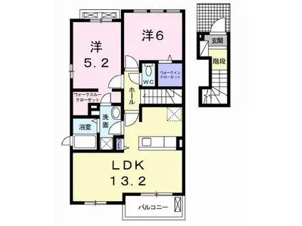 ラクレール(2LDK/2階)の間取り写真