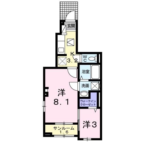 グレイス松富Ⅲ(1K/1階)の間取り写真