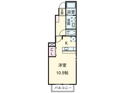 バルビゾンⅡ(ワンルーム/1階)の間取り写真