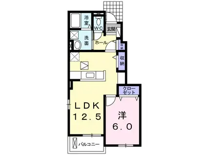 クレイドルⅡ(1LDK/1階)の間取り写真