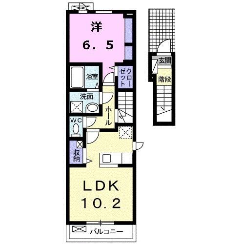 グランディールK.KⅢ(1LDK/2階)の間取り写真