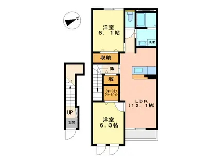 クリスタルフィールドⅡ(2LDK/2階)の間取り写真