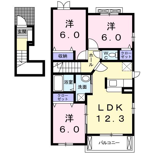 フォレストグランデⅡ(3LDK/2階)の間取り写真