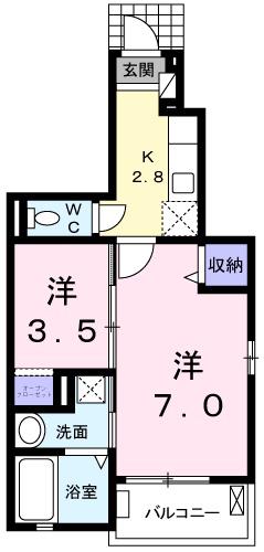 ルレエシャトーⅡ(1K/1階)の間取り写真