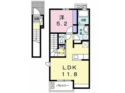 グランディールK.K Ⅳ(1LDK/2階)の間取り写真