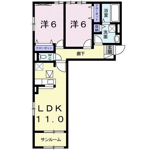 ポーラスターⅢ(2LDK/1階)の間取り写真