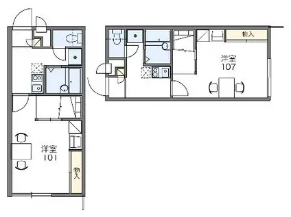 レオパレスビオトープ萩(1K/2階)の間取り写真