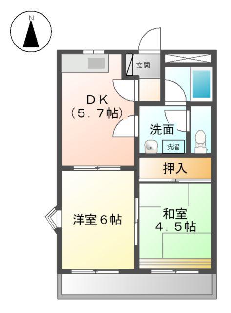 パレス野添Ⅱ(2K/2階)の間取り写真